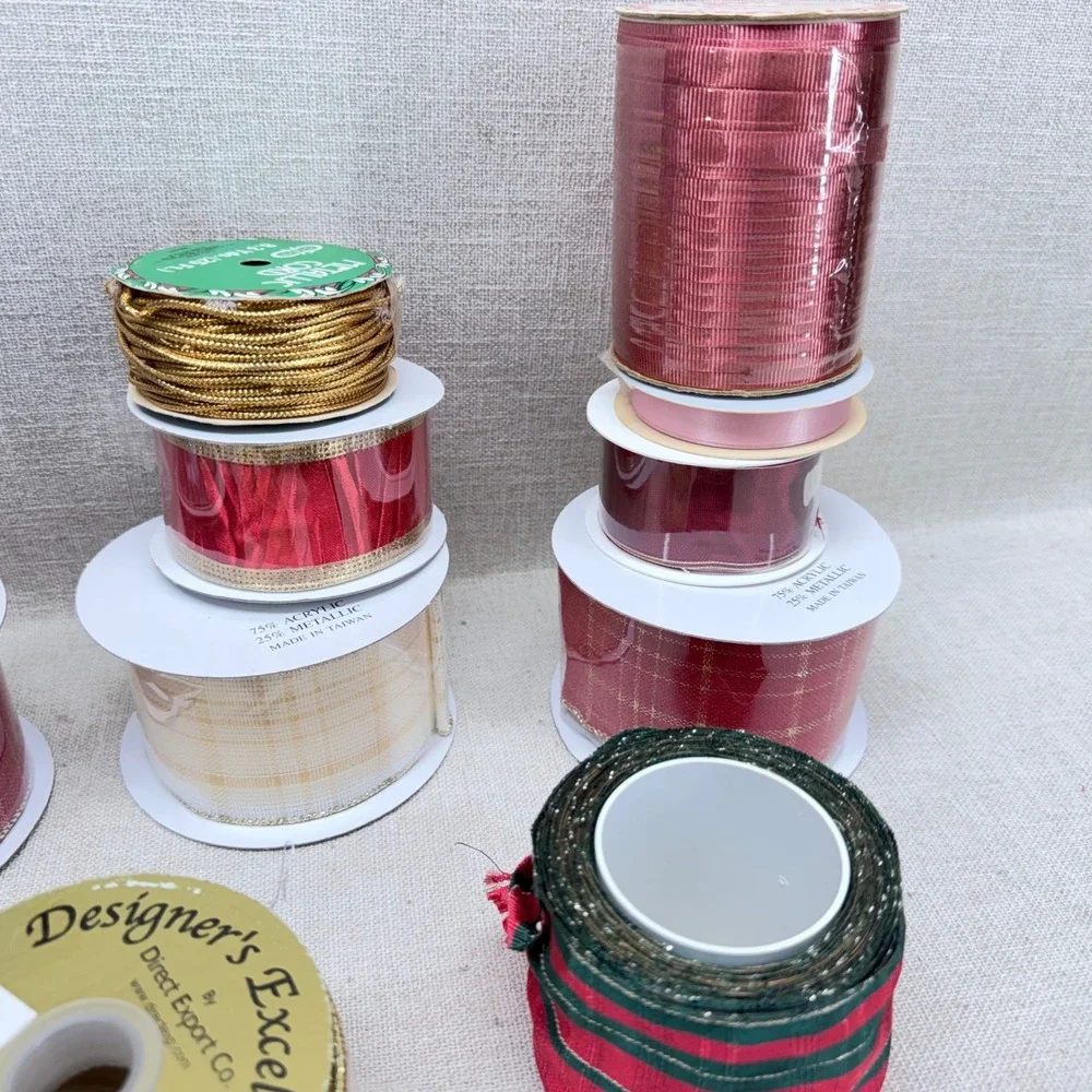 Vintage Holiday Ribbon Lot Christmas Wired Satin Metallic Plaid 15+ Spools